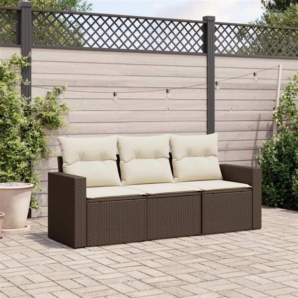 Grote foto vidaxl 3 delige loungeset met kussens poly rattan bruin tuin en terras tuinmeubelen