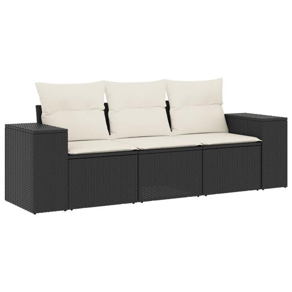 Grote foto vidaxl 3 delige loungeset met kussens poly rattan zwart tuin en terras tuinmeubelen