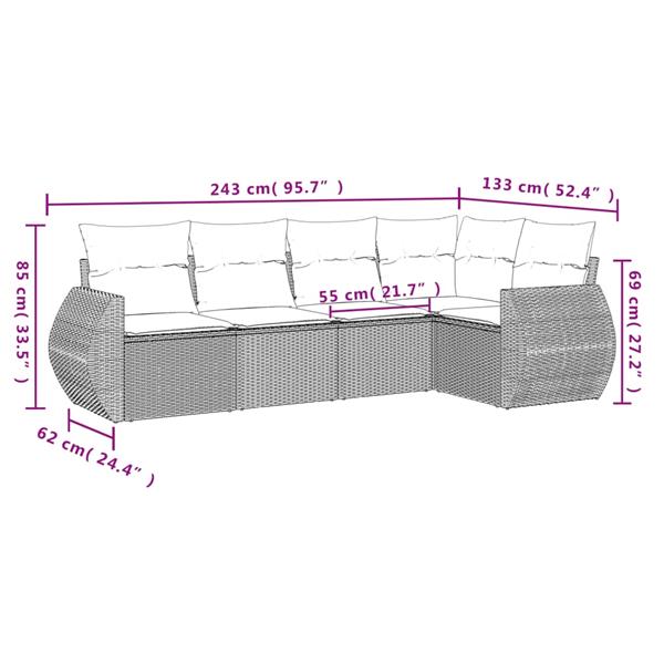 Grote foto vidaxl 5 delige loungeset met kussens poly rattan zwart tuin en terras tuinmeubelen