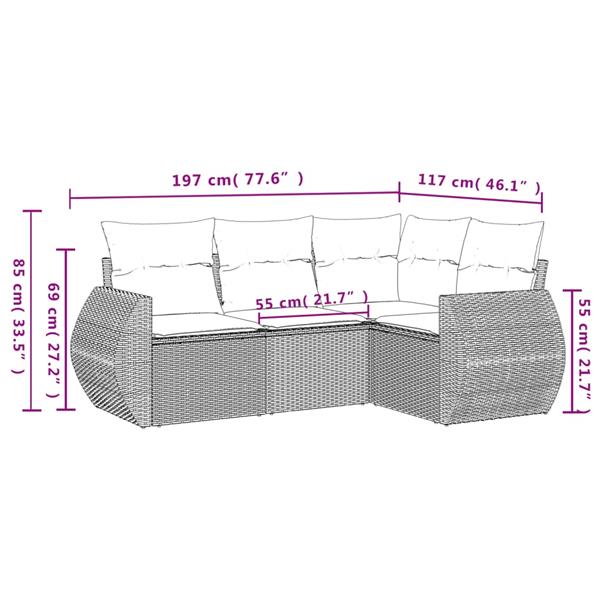 Grote foto vidaxl 4 delige loungeset met kussens poly rattan zwart tuin en terras tuinmeubelen