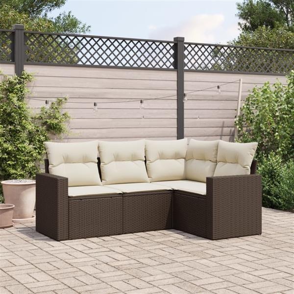 Grote foto vidaxl 4 delige loungeset met kussens poly rattan bruin tuin en terras tuinmeubelen