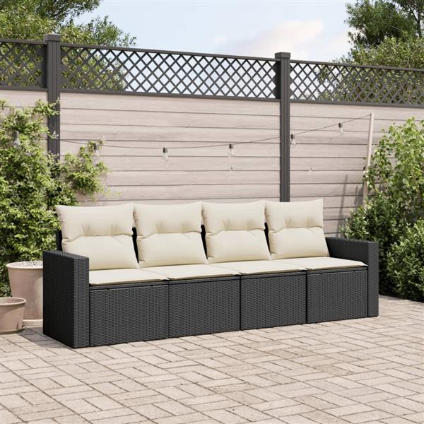 Grote foto vidaxl 4 delige loungeset met kussens poly rattan zwart tuin en terras tuinmeubelen