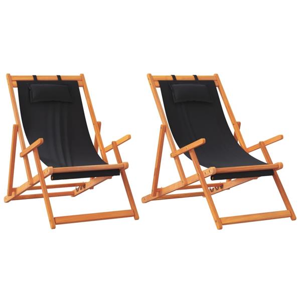 Grote foto vidaxl strandstoelen 2 st inklapbaar stof zwart tuin en terras tuinmeubelen