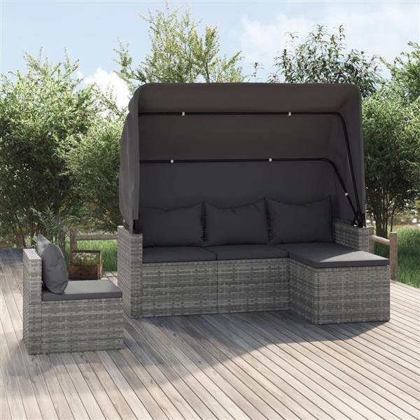 Grote foto vidaxl 4 delige loungeset met kussens poly rattan grijs tuin en terras tuinmeubelen