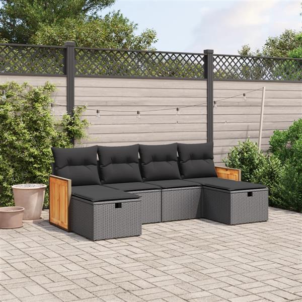 Grote foto vidaxl 6 delige loungeset met kussens poly rattan zwart tuin en terras tuinmeubelen