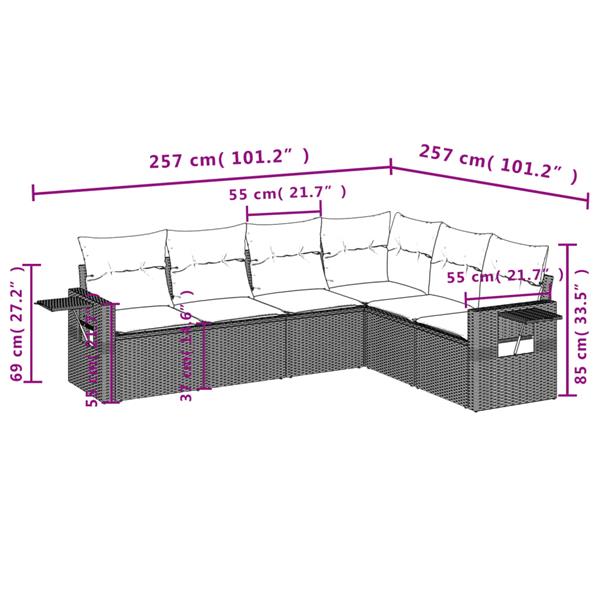 Grote foto vidaxl 6 delige loungeset met kussens poly rattan zwart tuin en terras tuinmeubelen