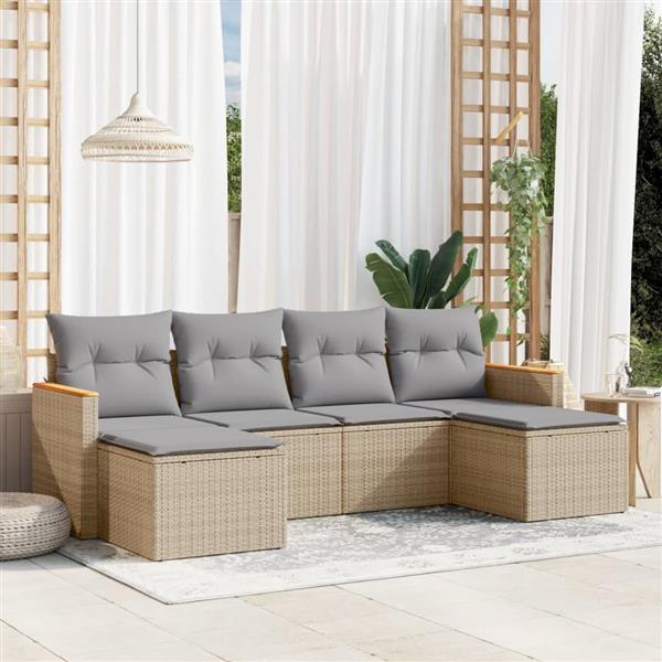 Grote foto vidaxl 6 delige loungeset met kussens poly rattan gemengd beige tuin en terras tuinmeubelen