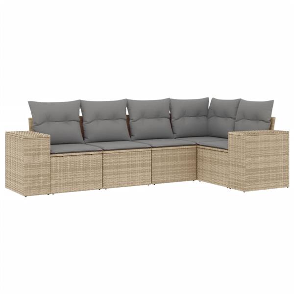 Grote foto vidaxl 5 delige loungeset met kussens poly rattan beige tuin en terras tuinmeubelen