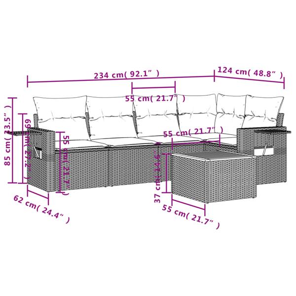 Grote foto vidaxl 6 delige loungeset met kussens poly rattan zwart tuin en terras tuinmeubelen