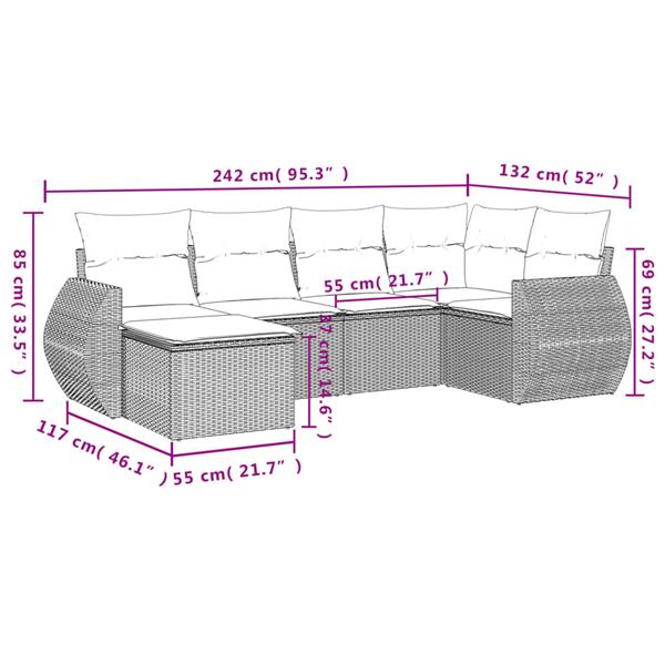 Grote foto vidaxl 6 delige loungeset met kussens poly rattan zwart tuin en terras tuinmeubelen