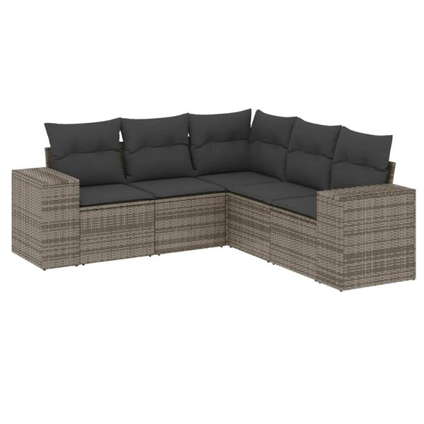 Grote foto vidaxl 5 delige loungeset met kussens poly rattan grijs tuin en terras tuinmeubelen