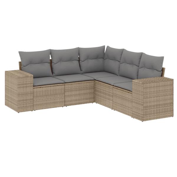 Grote foto vidaxl 5 delige loungeset met kussens poly rattan beige tuin en terras tuinmeubelen