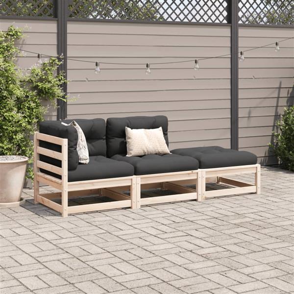 Grote foto vidaxl 3 delige loungeset met kussens massief grenenhout tuin en terras tuinmeubelen