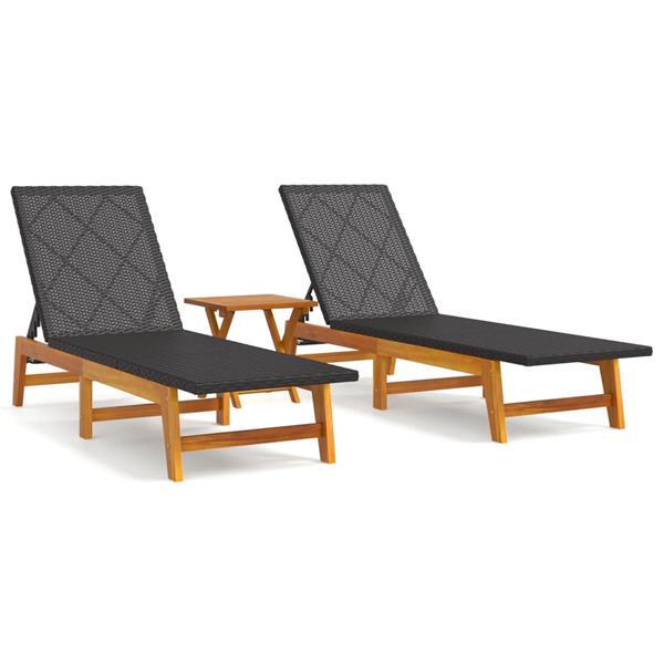 Grote foto vidaxl 3 delige loungeset poly rattan en massief acaciahout tuin en terras tuinmeubelen