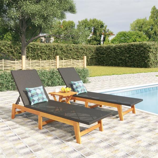 Grote foto vidaxl 3 delige loungeset poly rattan en massief acaciahout tuin en terras tuinmeubelen