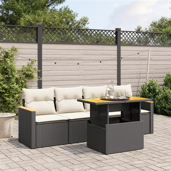 Grote foto vidaxl 5 delige loungeset met kussens poly rattan zwart tuin en terras tuinmeubelen