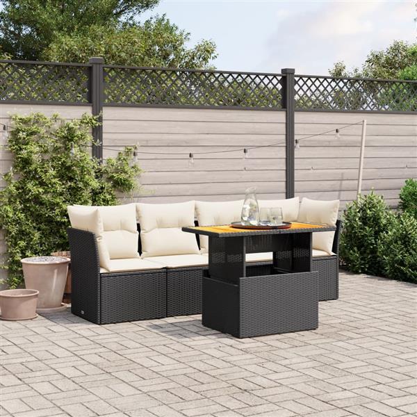 Grote foto vidaxl 5 delige loungeset met kussens poly rattan zwart tuin en terras tuinmeubelen