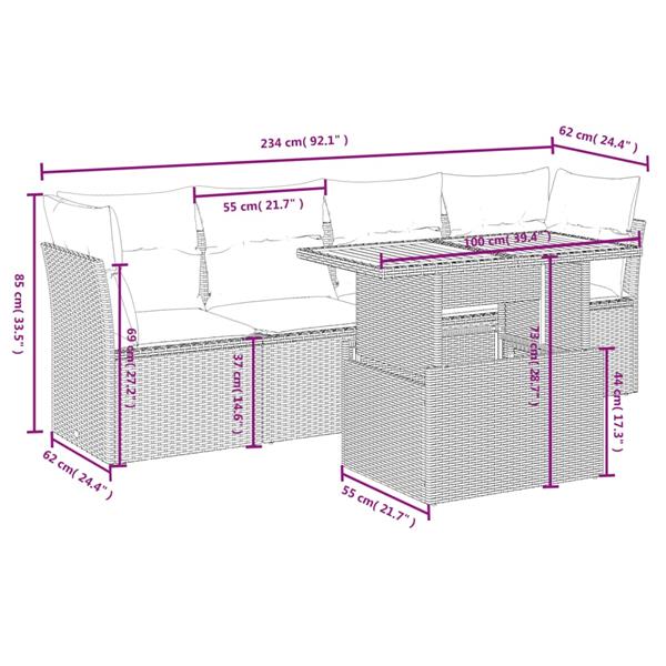 Grote foto vidaxl 5 delige loungeset met kussens poly rattan zwart tuin en terras tuinmeubelen