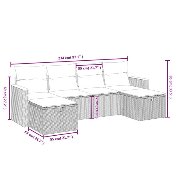 Grote foto vidaxl 6 delige loungeset met kussens poly rattan zwart tuin en terras tuinmeubelen