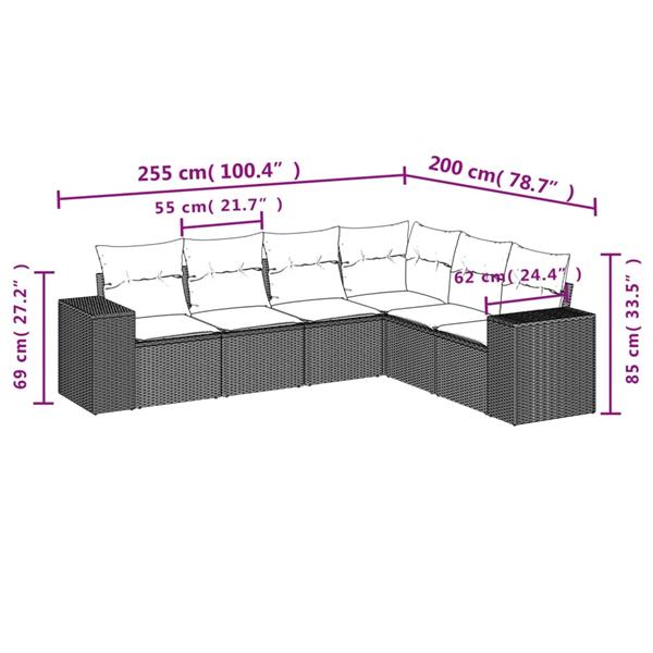 Grote foto vidaxl 6 delige loungeset met kussens poly rattan zwart tuin en terras tuinmeubelen