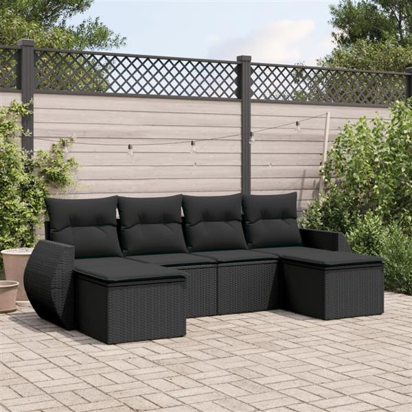 Grote foto vidaxl 6 delige loungeset met kussens poly rattan zwart tuin en terras tuinmeubelen