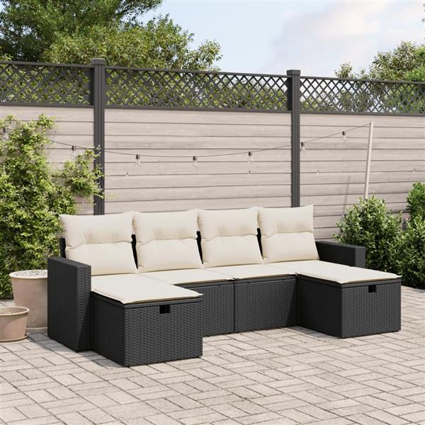 Grote foto vidaxl 6 delige loungeset met kussens poly rattan zwart tuin en terras tuinmeubelen