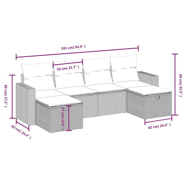 Grote foto vidaxl 6 delige loungeset met kussens poly rattan zwart tuin en terras tuinmeubelen