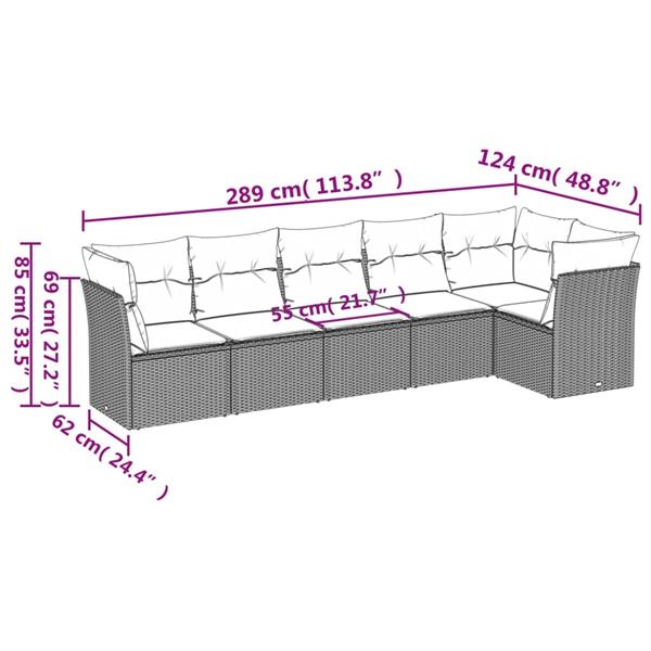 Grote foto vidaxl 6 delige loungeset met kussens poly rattan zwart tuin en terras tuinmeubelen