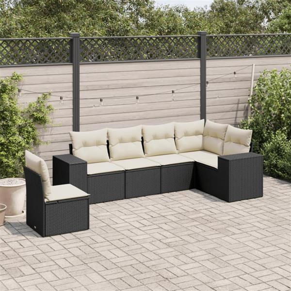 Grote foto vidaxl 6 delige loungeset met kussens poly rattan zwart tuin en terras tuinmeubelen