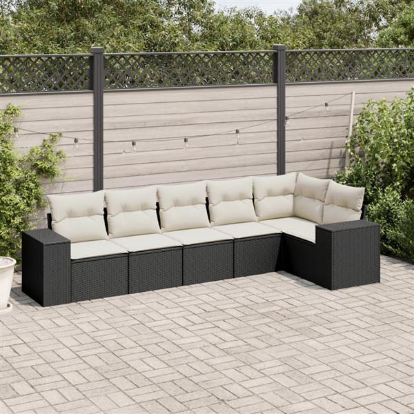 Grote foto vidaxl 6 delige loungeset met kussens poly rattan zwart tuin en terras tuinmeubelen