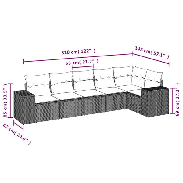 Grote foto vidaxl 6 delige loungeset met kussens poly rattan zwart tuin en terras tuinmeubelen