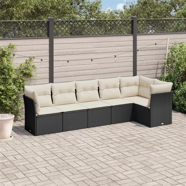 Grote foto vidaxl 6 delige loungeset met kussens poly rattan zwart tuin en terras tuinmeubelen