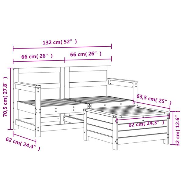 Grote foto vidaxl 3 delige loungeset massief grenenhout wit tuin en terras tuinmeubelen