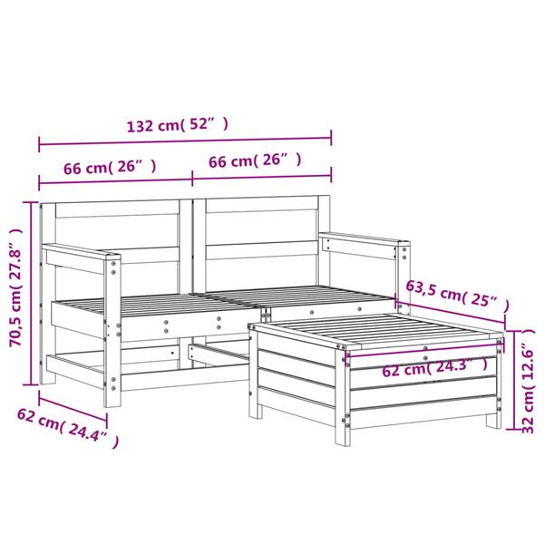 Grote foto vidaxl 3 delige loungeset massief grenenhout tuin en terras tuinmeubelen