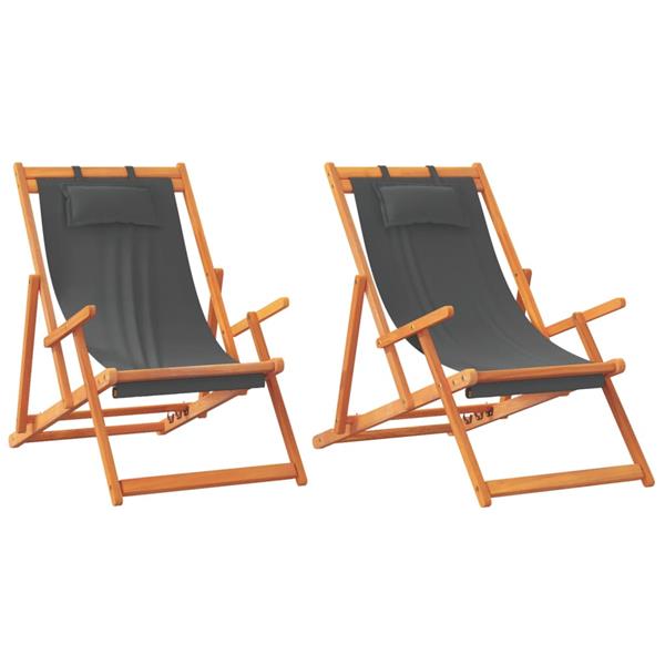 Grote foto vidaxl strandstoelen 2 st inklapbaar stof grijs tuin en terras tuinmeubelen