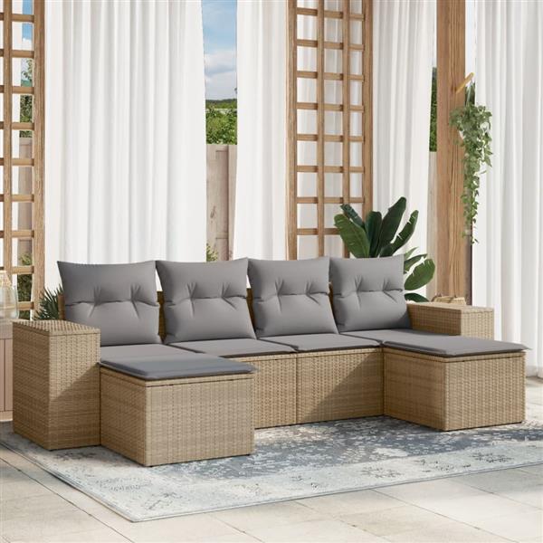 Grote foto vidaxl 6 delige loungeset met kussens poly rattan beige tuin en terras tuinmeubelen