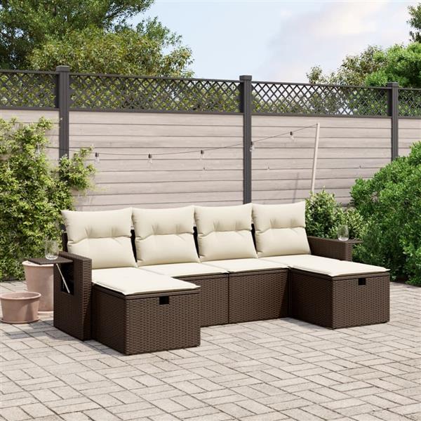 Grote foto vidaxl 6 delige loungeset met kussens poly rattan bruin tuin en terras tuinmeubelen