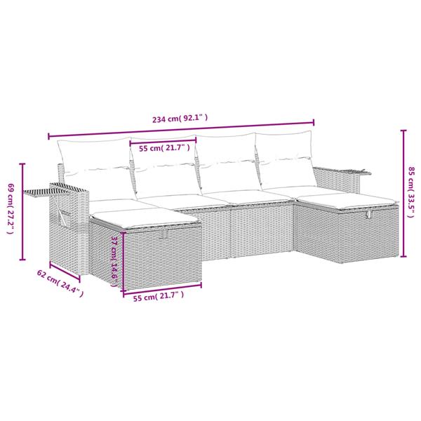 Grote foto vidaxl 6 delige loungeset met kussens poly rattan bruin tuin en terras tuinmeubelen