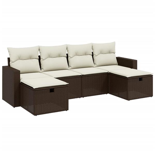 Grote foto vidaxl 6 delige loungeset met kussens poly rattan bruin tuin en terras tuinmeubelen