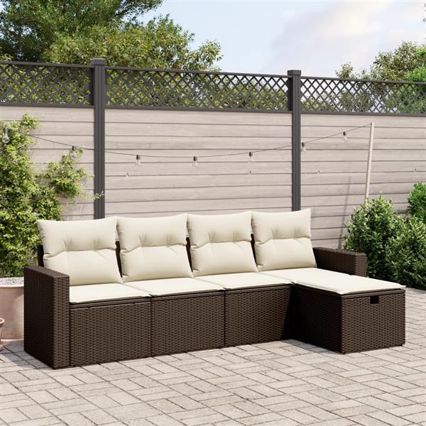 Grote foto vidaxl 5 delige loungeset met kussens poly rattan bruin tuin en terras tuinmeubelen