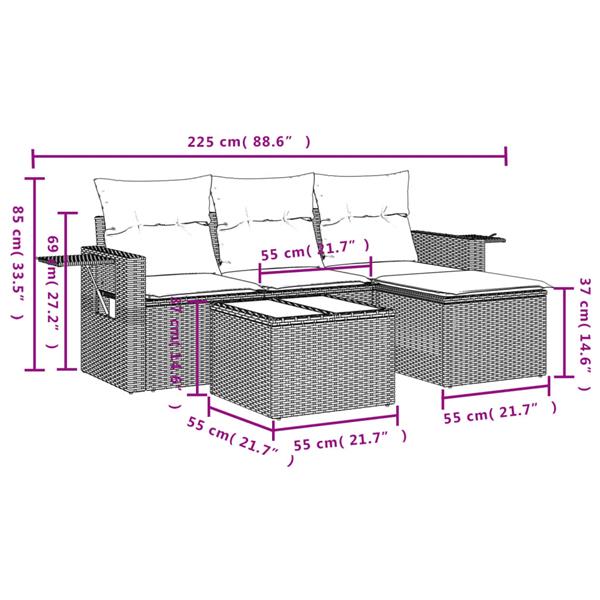 Grote foto vidaxl 4 delige loungeset met kussens poly rattan bruin tuin en terras tuinmeubelen