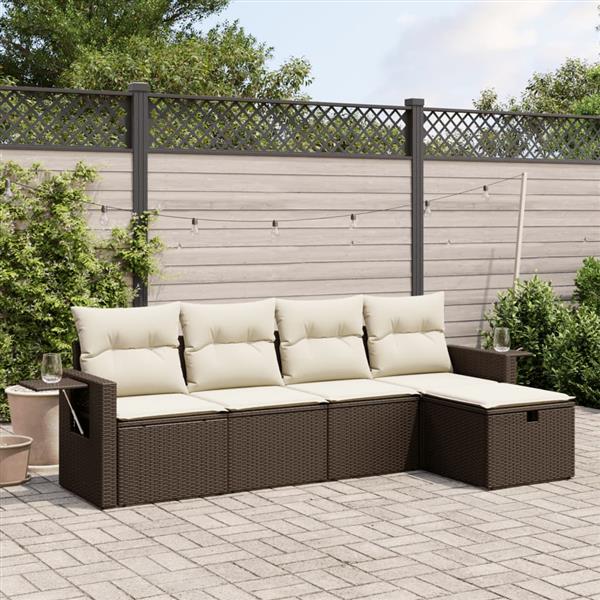 Grote foto vidaxl 5 delige loungeset met kussens poly rattan bruin tuin en terras tuinmeubelen