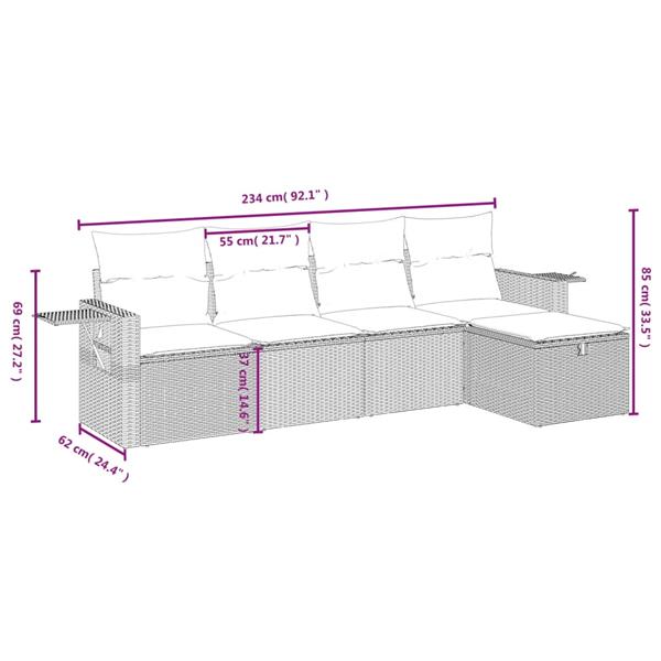 Grote foto vidaxl 5 delige loungeset met kussens poly rattan bruin tuin en terras tuinmeubelen