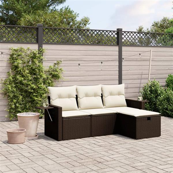 Grote foto vidaxl 4 delige loungeset met kussens poly rattan bruin tuin en terras tuinmeubelen