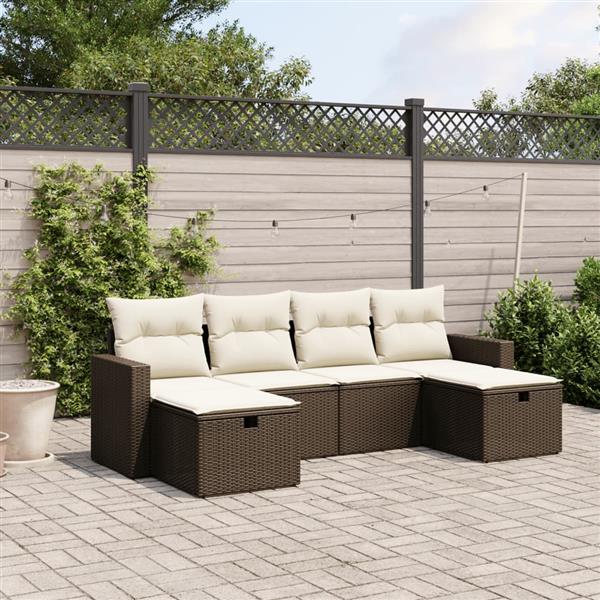 Grote foto vidaxl 6 delige loungeset met kussens poly rattan bruin tuin en terras tuinmeubelen