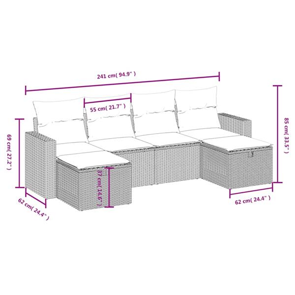 Grote foto vidaxl 6 delige loungeset met kussens poly rattan bruin tuin en terras tuinmeubelen