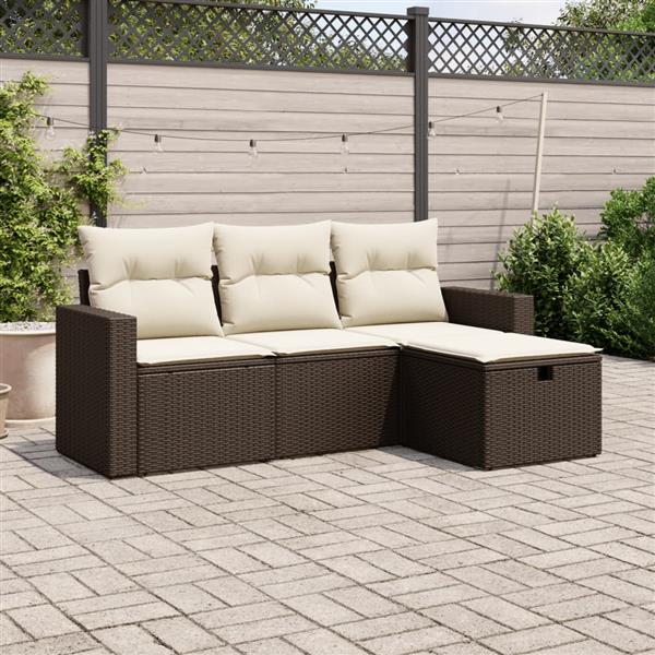 Grote foto vidaxl 4 delige loungeset met kussens poly rattan bruin tuin en terras tuinmeubelen