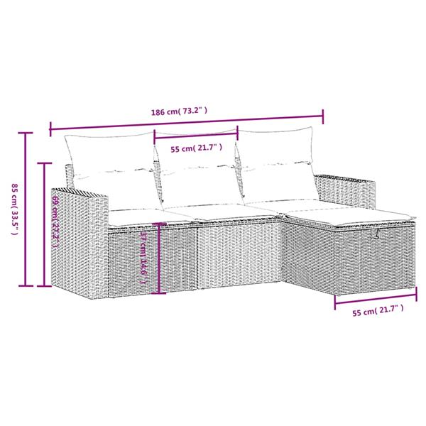 Grote foto vidaxl 4 delige loungeset met kussens poly rattan bruin tuin en terras tuinmeubelen