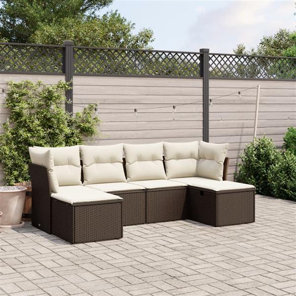 Grote foto vidaxl 6 delige loungeset met kussens poly rattan bruin tuin en terras tuinmeubelen