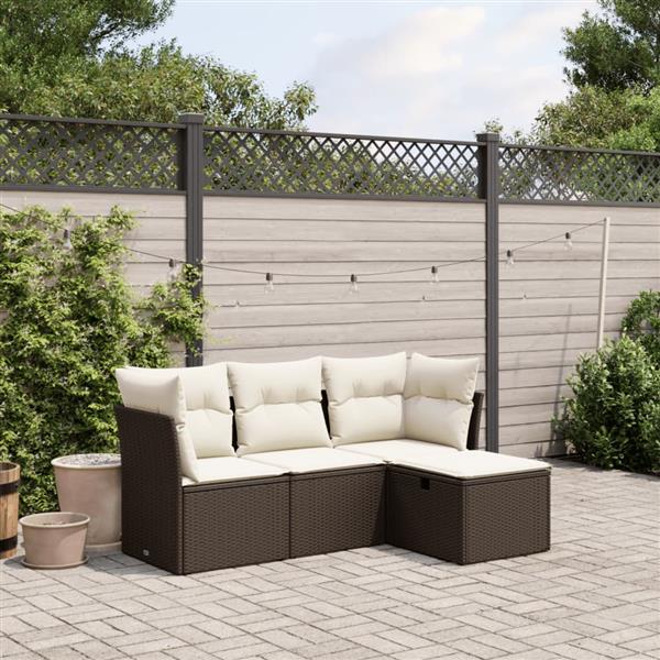 Grote foto vidaxl 4 delige loungeset met kussens poly rattan bruin tuin en terras tuinmeubelen